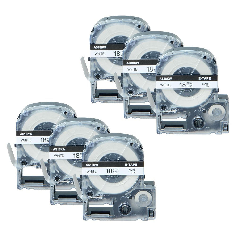 KCMYTONER 6 Pack Compatible for LK-5WBN LC-5WBN SS18KW Black on White 18mm 3/4" x 26' Label Tape Used in LW-600 LW-700 LW-900P LW-1000P Label Makers