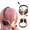 Anime Role Cosplay Headwear 3D Printed Decorative Headphones with Microphone Gold and Blue Nonfunctional Headgear view 1