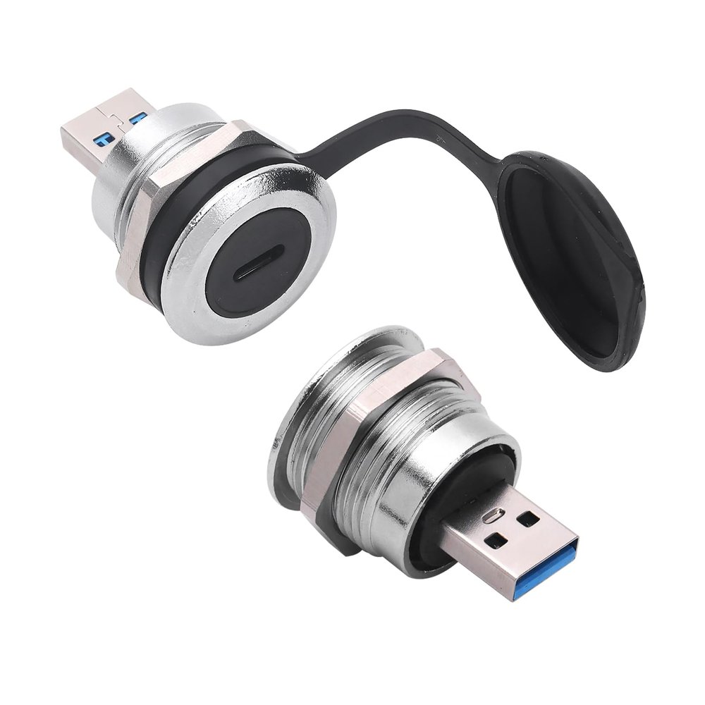 ANMBEST 2PCS Panel Mount USB Adapter, USB C Female to USB3.0 Male Circular Connector, 5Gbps Data Transfer USB Pass Through Cable Coupler Extension Converter with Waterproof/Dust Cap