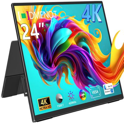 4K Large Portable Monitor 24 Travel Monitor UHD 3840*2160 120% sRGB External Second Screen for MacBook Laptop Desktop Mini PC W/Stand VESA HDMI USB-C Gaming Display for PS5/Xbox Devices(O2401)