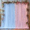 10x10ft Baby Pink Blue Tulle Backdrop Curtain with Lights String for Parites, Sheer Photo Backdrop Drapes with Lights for Wedding Backdrop Ceremony Reception Bridal Shower Baby Shower Birthday Party view 1