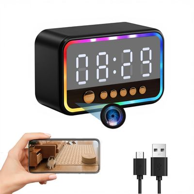 ULar 4K Camera Wireless Clock USB-Powered Picture Taking CamMotion Detection Pet Monitors for Home Indoor Security Cameras Support App Remote Colorful Alarm Clock - No Audio