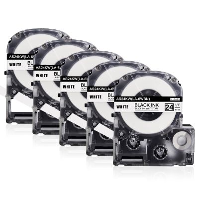 KCMYTONER 5 Pack Compatible for LK-6WBN LC-6WBN SS24KW Black on White 24mm 1" x 26' Label Tape Used in LW600P LW700 LW900 LW1000P Label Makers