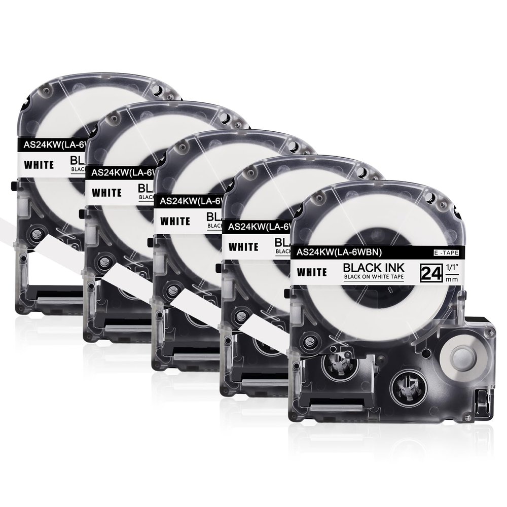 KCMYTONER 5 Pack Compatible for LK-6WBN LC-6WBN SS24KW Black on White 24mm 1" x 26' Label Tape Used in LW600P LW700 LW900 LW1000P Label Makers