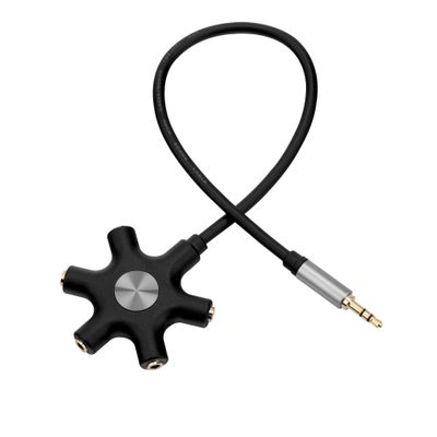 3.5mm Multi Headphone Audio Splitter 5-Jack Female Connector Adapter with 3.5mm Stereo Cable 20cm & 100cm, 3-in-1Pack