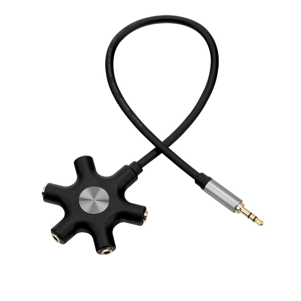 3.5mm Multi Headphone Audio Splitter 5-Jack Female Connector Adapter with 3.5mm Stereo Cable 20cm & 100cm, 3-in-1Pack