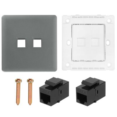 MECCANIXITY 1 Pack Ethernet Wall Plate, 2 Port Cat 6 Ethernet Wall Outlet Jack with Cat6 Black RJ45 Coupler for Home Office, Gray