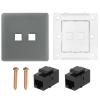 MECCANIXITY 1 Pack Ethernet Wall Plate, 2 Port Cat 6 Ethernet Wall Outlet Jack with Cat6 Black RJ45 Coupler for Home Office, Gray view 1