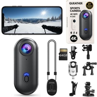 4K POV Thumb Action Camera Wearable Mini Body Camera Clip On Waterproof Hands-Free Body Cam Video Recorder for Ski Cycling Running Swimming Hiking Travel Vlogging