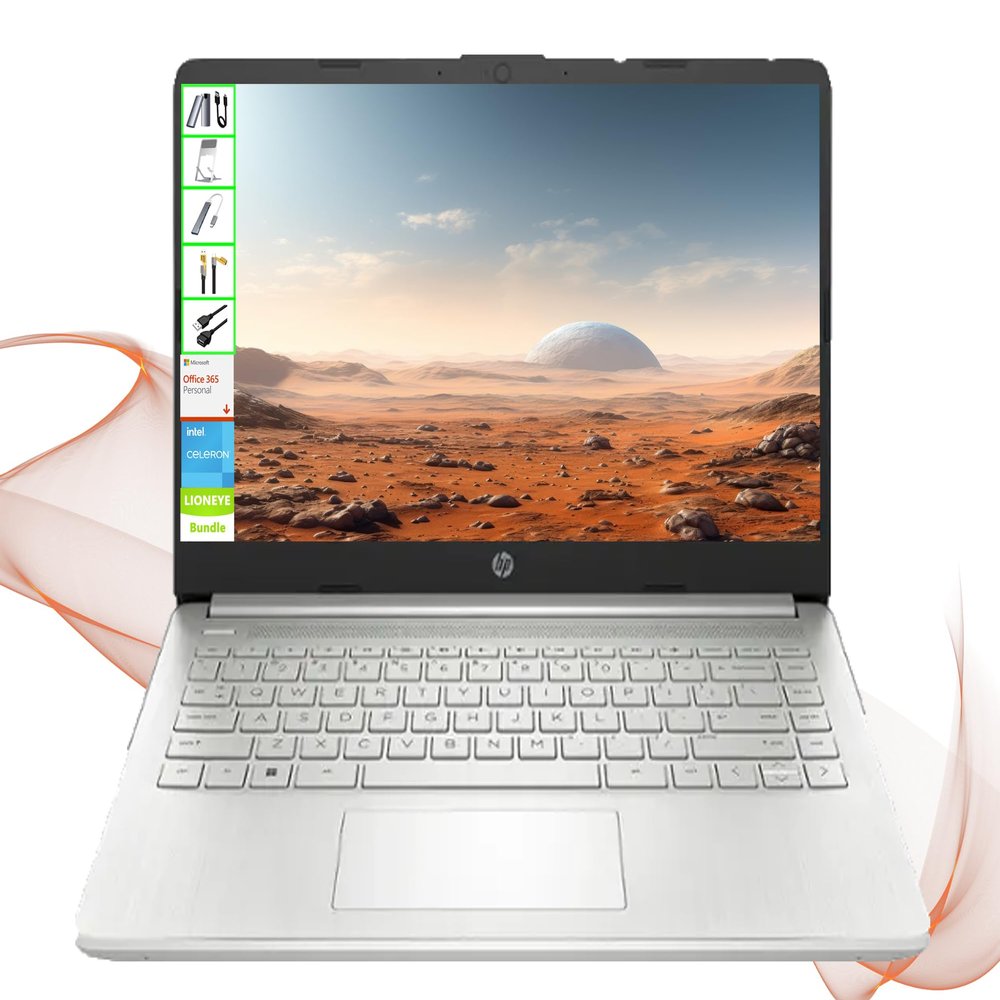 HP 2025 Upgraded Laptop with Microsoft Office and 1TB Cloud Storage (1-Year) | 14 inch HD Computer | 4GB RAM | 128GB SSD + 128GB Portable SSD | Intel 4-Core CPU | Webcam | Windows 11 | LE Bundle