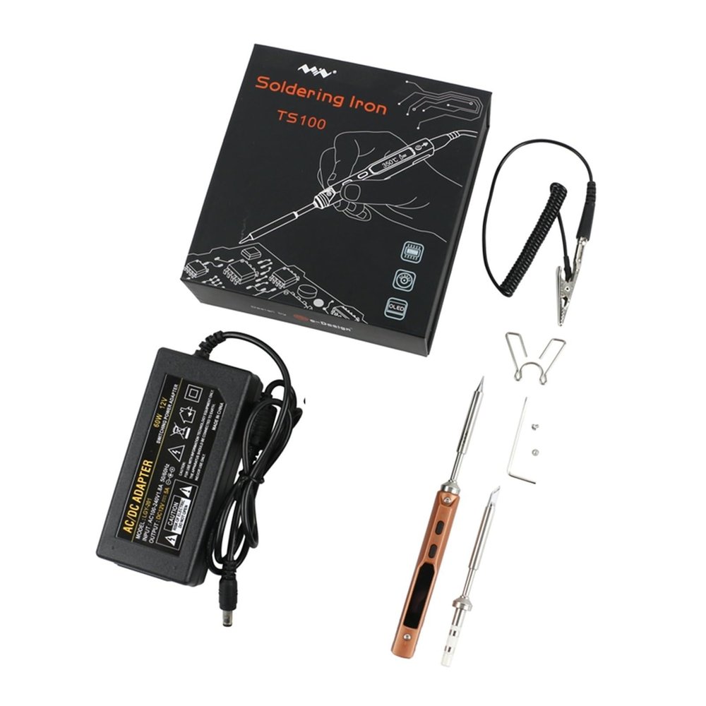 ACE4U Mini TS100 Digital Electric USB Smart Adjustable Soldering Iron Set 65W LCD Programmable + Power Supply + 2 Solder Iron Tips(TS-D24 TS-BC2)