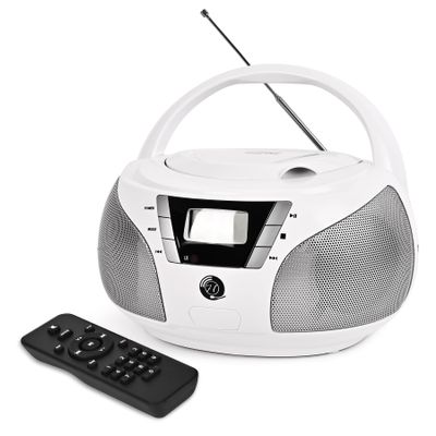 Portable CD Player Boombox with Bluetooth, FM Radio, USB Playback, Stereo Sound, Remote Control, Home Stereo Music System for Seniors and Family Gatherings (White)