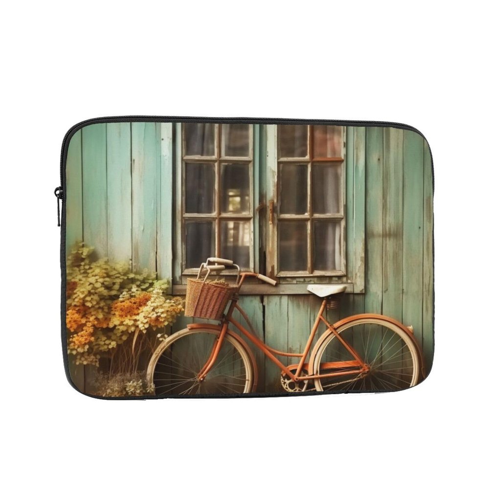 12 Inch Laptop Sleeve Bag Waterproof Shockproof Laptop Case Bag Vintage Window with Bicycle Computer Skin Bags Lightweight Tablet Carrying Case
