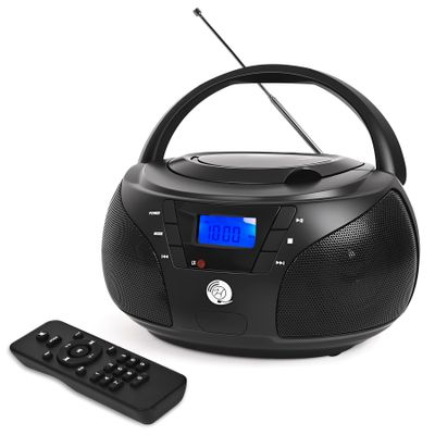 Portable CD Player Boombox with Bluetooth, FM Radio, USB Playback, Stereo Sound, Remote Control, Home Stereo Music System for Seniors and Family Gatherings (Black)