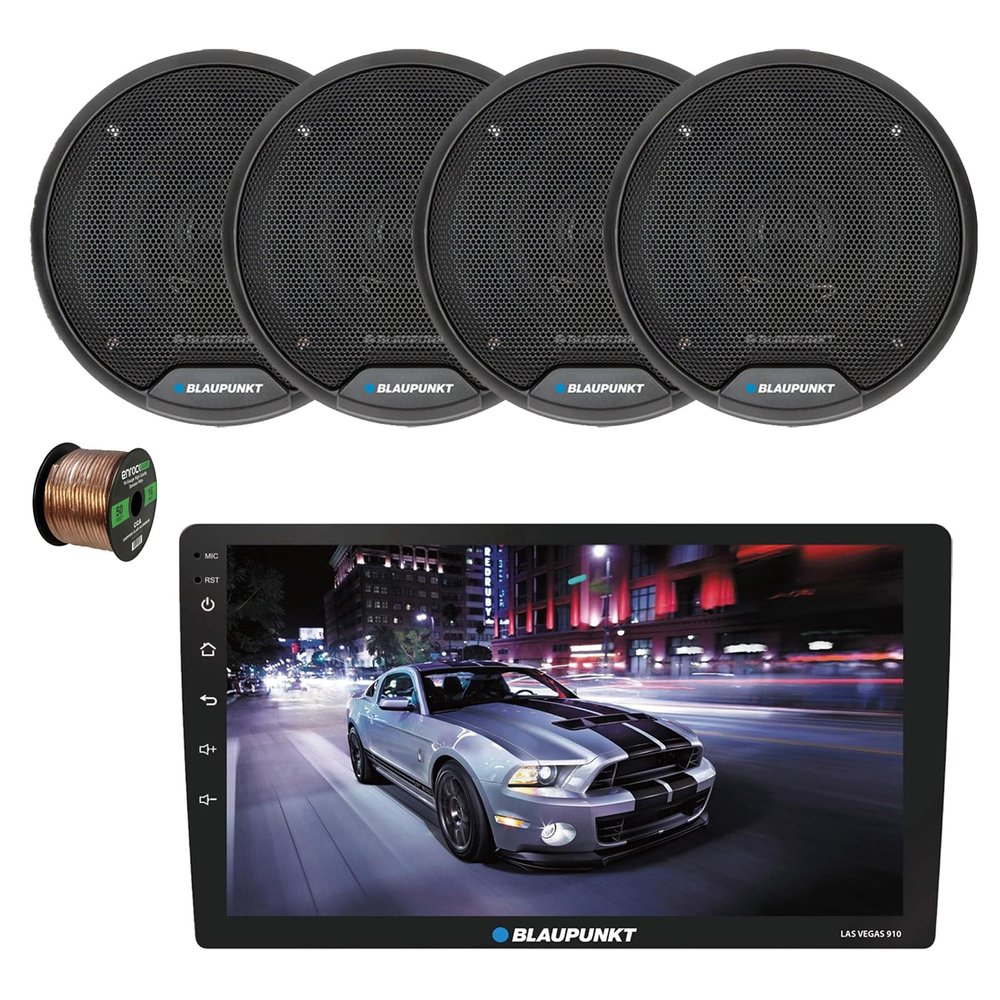 Blaupunkt Las Vegas 910 10.1" Touchscreen Single DIN WiFi Bluetooth AM/FM Digital Multimedia Receiver, 4X 4 40 Watt Max 2-Way Car Speakers w/Wire