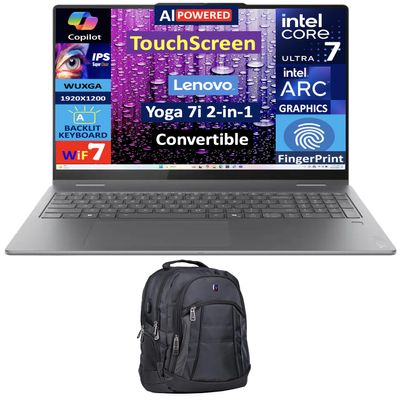Lenovo Yoga 7i 2-in-1 AI PC 2-in-1 Laptop 16.0" Touchscreen IPS WUXGA Display (Intel Ultra 7-256V, 16GB LPDDR5X, 2TB M.2 PCIe SSD, Backlit KB, Fingerprint, Win 11 Home) w/Premium Backpack