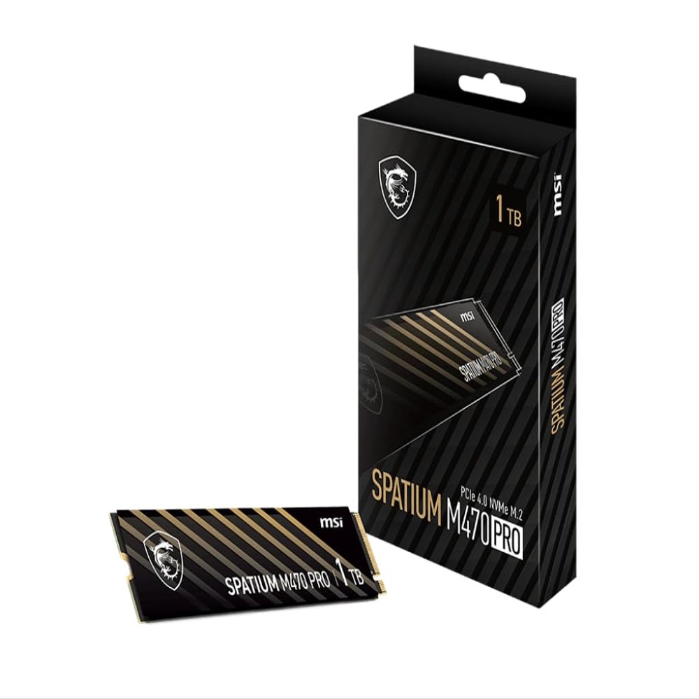 msi SPATIUM M470 PRO PCIe 4.0 NVMe M.2 1TB Portable SSD, 1TB External Solid State Drive, Speeds Up to 6000MB/s, USB-C, Reliable Storage for Gaming, Students, Professionals, Black