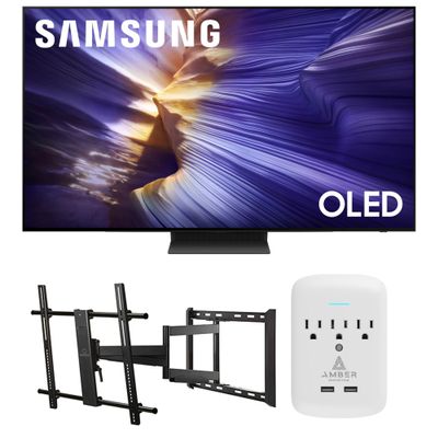 Samsung QN55S90FAFXZA 55 Inch 4K OLED Smart TV with a Walts Large/Extra Large Full Motion Mount for 43"-90" TVs and Amber Protection 3-Outlet-Surge Surge Protector (2025)