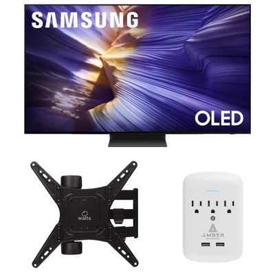 Samsung QN48S90FAEXZA 48 Inch 4K OLED Smart TV with a Walts Medium Full Motion Mount for 32"-65" TVs and Amber Protection 3-Outlet-Surge Surge Protector (2025)