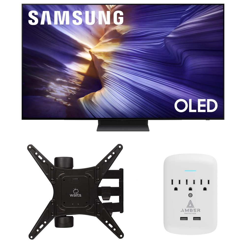 Samsung QN65S90FAFXZA 65 Inch 4K OLED Smart TV with a Walts Medium Full Motion Mount for 32"-65" TVs and Amber Protection 3-Outlet-Surge Surge Protector (2025)