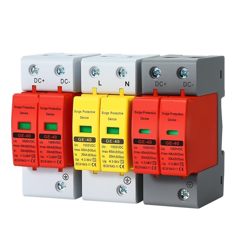 Protection of Low-Voltage Lightning Arrester Device DC Surge Protector 1000V 20KA~40KA Household Surge Protector(White red,500V)