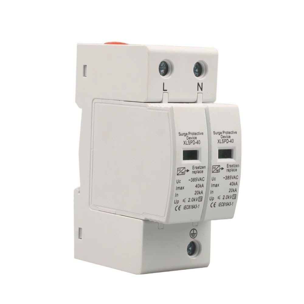 2Pole Surge Protector 220V Din Rail SPD AC275V AC385V 400V 440V 40KA SPD House Surge Protector(2P 275AC 40KA SPD)