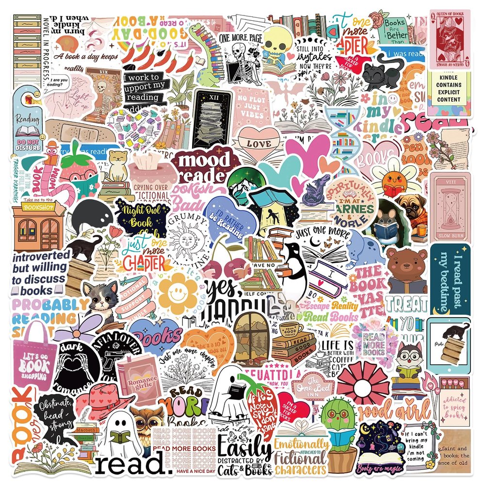 125 PCS Holographic Bookish Stickers for Kindle - Waterproof Vinyl Decals for Kindle Accessories, iPad, Laptop, Water Bottle, Booktok Gifts | Cute Pink Romantasy Book Stickers
