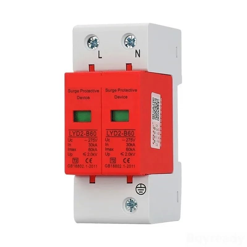 2P 10KA~100KA 275V 385V 420V AC SPD House Surge Protector Protective Low-Voltage Arrester Device Lightning Protection(385V,40KA-80KA)