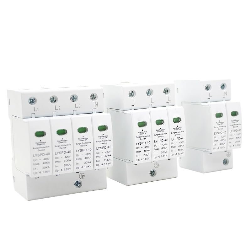 AC SPD 4P 3P 2P+N 10-20KA 20-40KA 30-60KA 275V 385V 420V House Surge Protector Protective Low-Voltage Arrester Device(4P,AC385V 30-60KA)