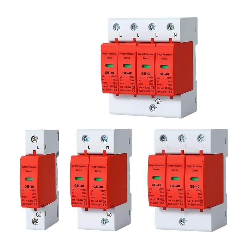 House AC 385V SPD Lightning Surge Protector 2P 3P 4P Solar PV Low-Voltage Arrester Device with Options for 20KA-60KA Protection(4P AC3855V,20-40KA)