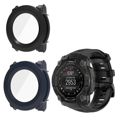 2 Pack Hard Case for Garmin Instinct 3 45mm/50mm AMOLED with Screen Protector, Hard PC Protective Case Shockproof Anti-Scratch Bumper Cover (Black/Dark Blue, Garmin Instinct 3 50mm AMOLED)