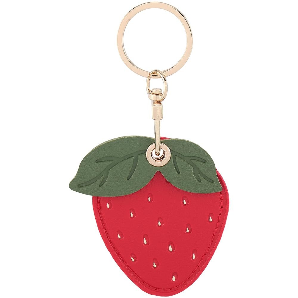 SOFPLATE 1Pc Fruit Leather Keychain Cute Strawberry Keychain Charms Door Entry Key Fob Holder Protective Cover with Key Ring for GPS Tracker Smart Tag Access Control Card RFID Proximity Token Women