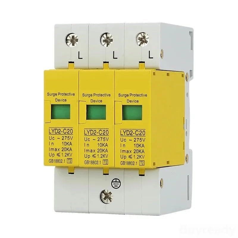 3P 10KA~100KA 275V 385V 420V AC 2P+N SPD House Surge Protector Protective Low-Voltage Arrester Device Lightning Protection(385V,60KA-100KA)