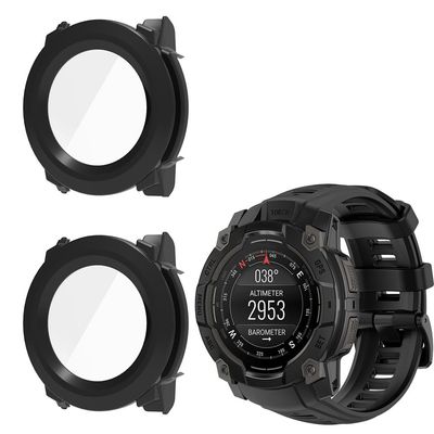 2 Pack Hard Case for Garmin Instinct 3 45mm/50mm AMOLED with Screen Protector, Hard PC Protective Case Shockproof Anti-Scratch Bumper Cover (Black/Black, Garmin Instinct 3 45mm AMOLED)
