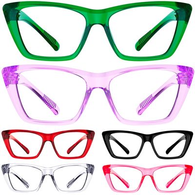 Eyekepper 6 Pack Metalless Blue Light Blocking Reading Glasses with Screwless Spring Hinges Cat Eye Computer Readers for Women +2.25
