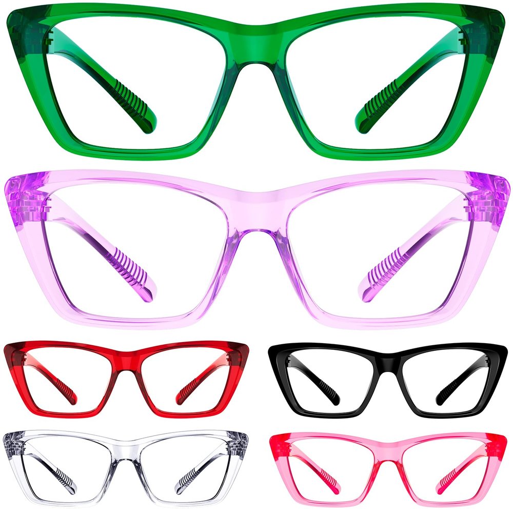 Eyekepper 6 Pack Metalless Blue Light Blocking Reading Glasses with Screwless Spring Hinges Cat Eye Computer Readers for Women +2.25