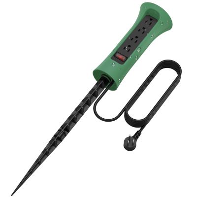 CCCEI Outdoor Power Strip Weatherproof with Stake, Waterproof Extension Cord with Multiple Outlets, Christmas Exterior Garden Decor, Yard, Camping, 4 Plugs, Surge Protector 25FT, Green.