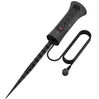 CCCEI Outdoor Power Strip Weatherproof with Stake, Waterproof Extension Cord with Multiple Outlets, Christmas Exterior Garden Decor, Yard, Camping, 4 Plugs, Surge Protector 15FT, Black.
