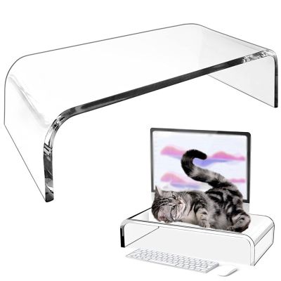 Acrylic Cat Keyboard Protector|Keyboard Attachment For Cat Owners|2 In 1 Laptop Keyboard Bridge Protector And Monitor Stand|Clear Riser With Non-Slip Base Prevent Cats From Touching Keyboard (L)