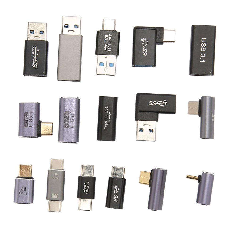 16Pcs USB Adapters Kit Aluminium Alloy Multi Angle USB 3.0 3.1 Type C Converters for Phone Computer Peripherals Data Charging