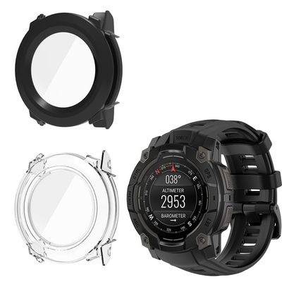 2 Pack Hard Case for Garmin Instinct 3 45mm/50mm AMOLED with Screen Protector, Hard PC Protective Case Shockproof Anti-Scratch Bumper Cover (Clear/Black, Garmin Instinct 3 50mm AMOLED)