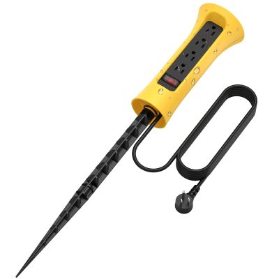 CCCEI Outdoor Power Strip Weatherproof with Stake, Waterproof Extension Cord with Multiple Outlets, Christmas Exterior Garden Decor, Yard, Camping, 4 Plugs, Surge Protector 25FT, Yellow.