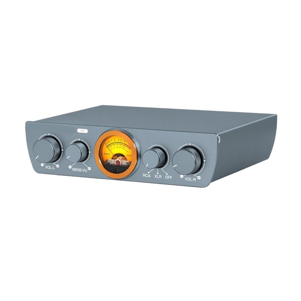 H7 HiFi Class D Balanced XLR/RCA Home Desktop Stereo Power Amplifier for Speakers with VU Meter 300W+300W
