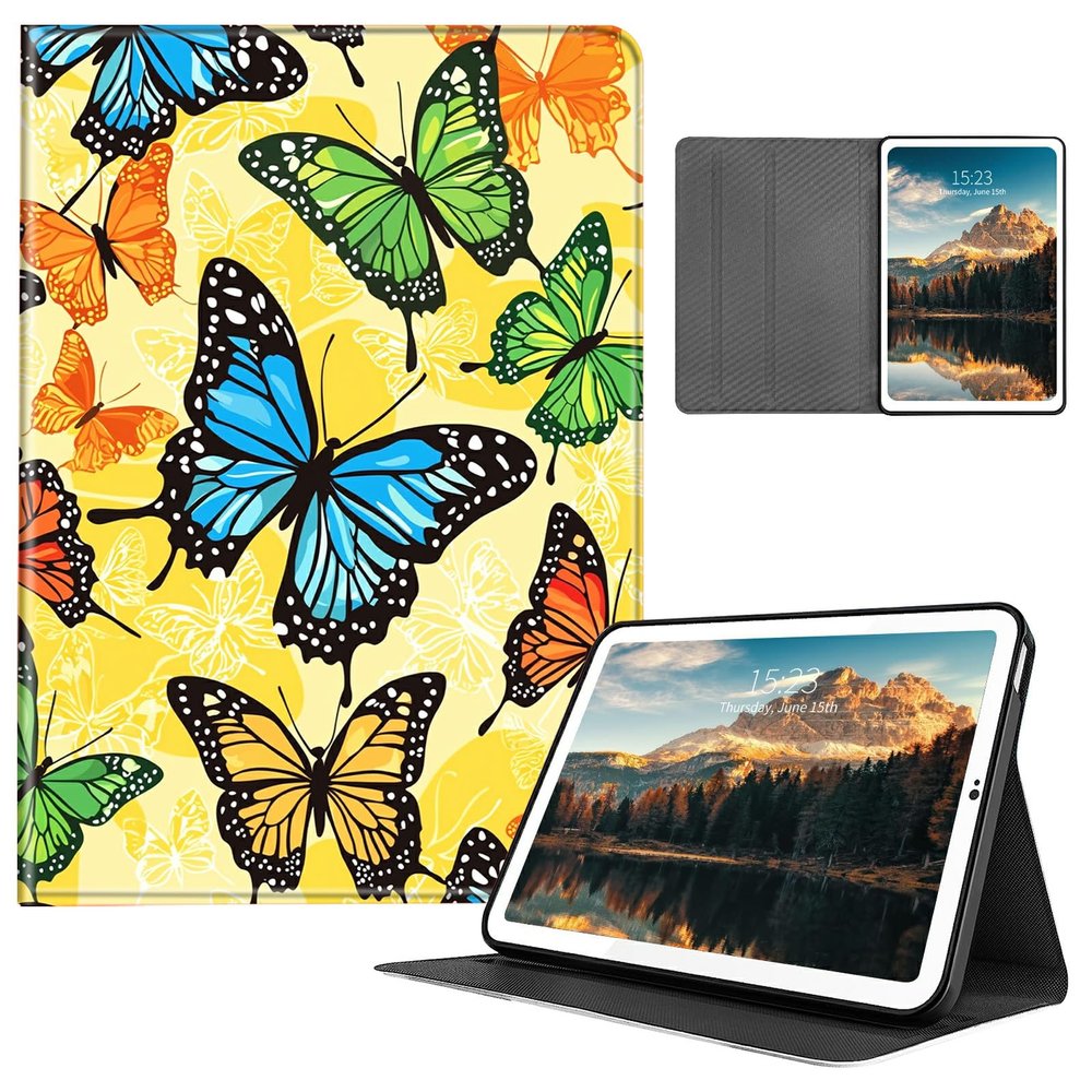 HEAKIERG Case for Amazon Fire HD 10 (9th/7th/5th Generation, 2019/2017/2015 Release) 10.1" Tablet, PU Leather Stand Shell Multiple Viewing Angles Protective Cove for Woman Men, Yellow Butterfly