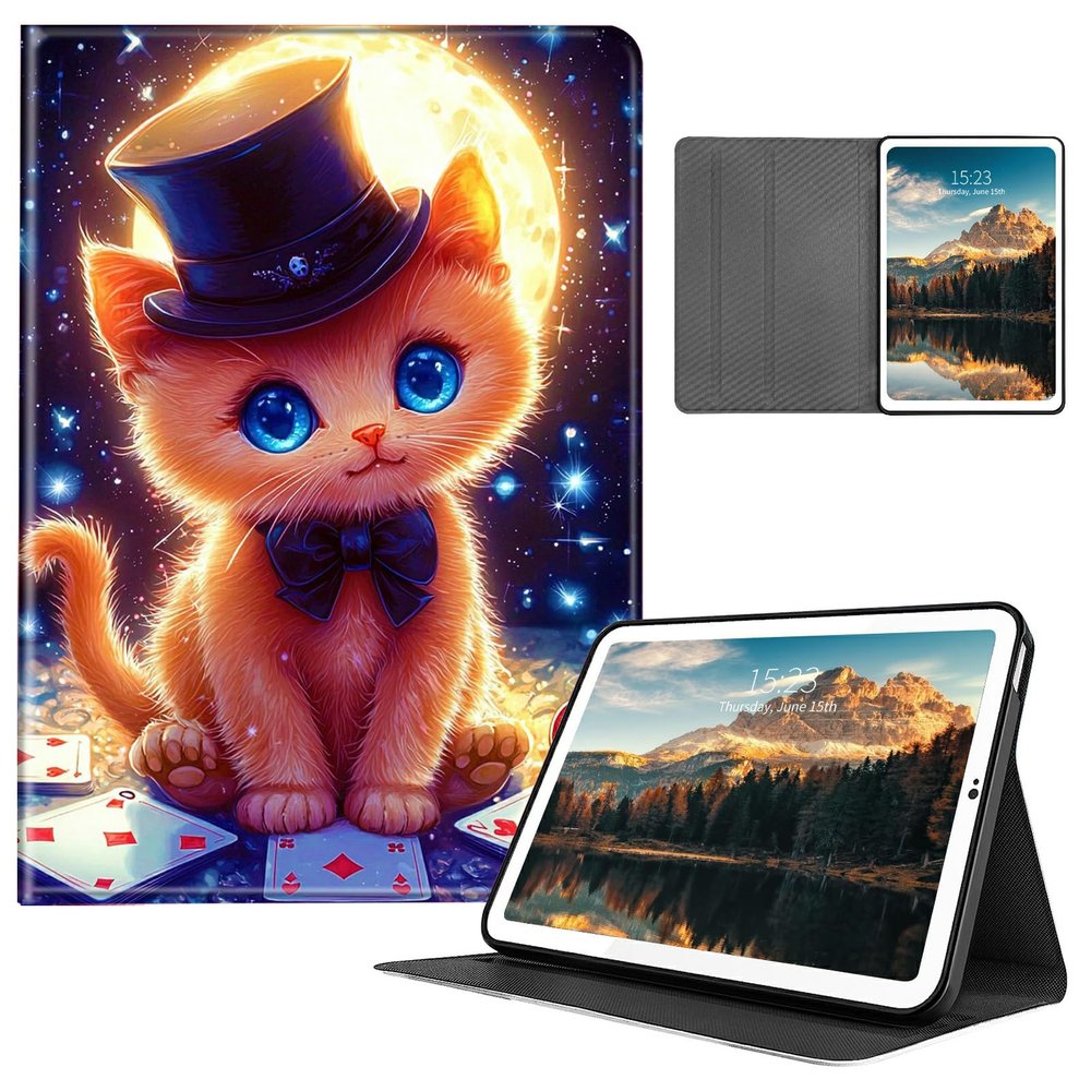 HEAKIERG Case for Kindle Scribe 10.2 Inch (2022/2024 Released) E-Reader, PU Leather Stand Shell Multiple Viewing Angles Shockproof Protective Cove for Woman Men, Orange Cat Moon