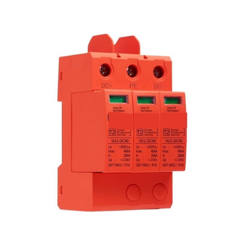 1000VDC Surge Protector 2P 40KA Solar PV Lightning Arrester for Home Solar System, DC Power Surge Protection, Overvoltage & Surg(VU1-DC40 3P T2)