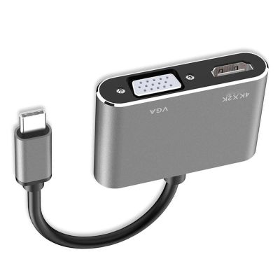 Keenso Type C to VGA Converter Simultaneous Connection 4K 30Hz for Office and Home Entertainment Aluminium Alloy Copper PVC (Gray)