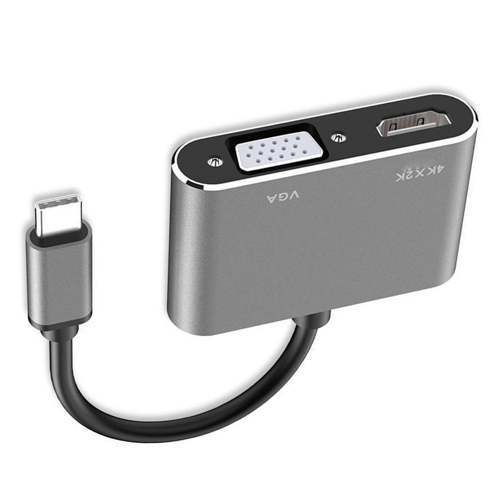 Keenso Type C to VGA Converter Simultaneous Connection 4K 30Hz for Office and Home Entertainment Aluminium Alloy Copper PVC (Gray)