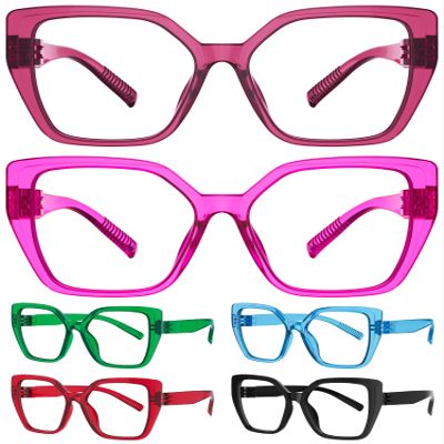 Eyekepper Metalless Screwless Blue Light Blocking Reading Glasses Spring Hinges Oversized Cat Eye 6 Pack Women's Readers +1.50