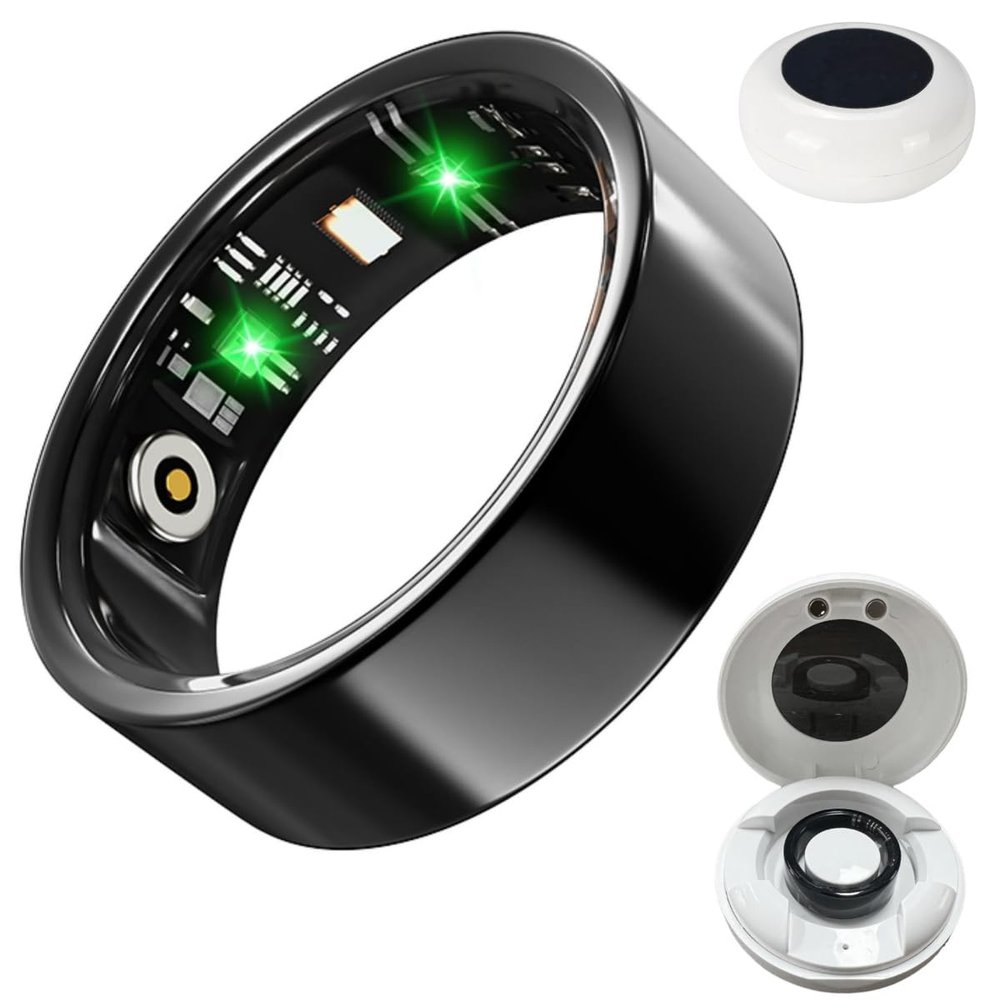 Hoorawwi Smart Ring, Blood Pressure Oxygen Sleep Heart Rate Monitoring Smart Ring w/Charger Case/Bank Waterproof Fitness Tracker Ring IP68 Pedometer Calories Step Counter, Black #8